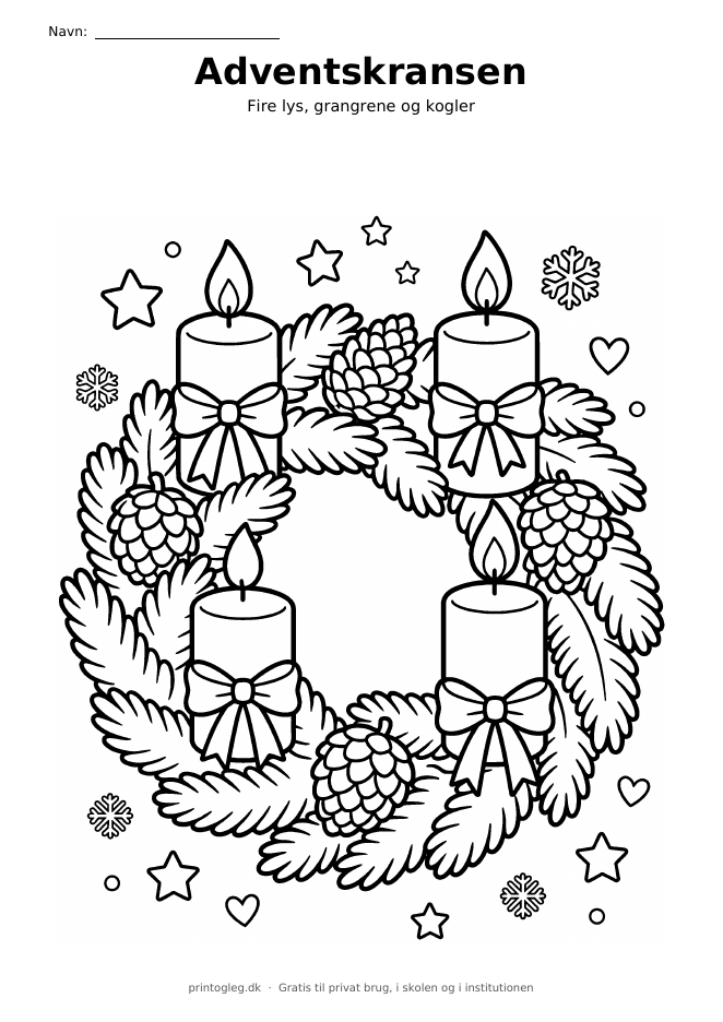 Adventskrans med fire lys – gratis til print