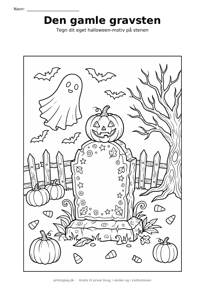 Halloween kirkegård malebillede – gratis til print