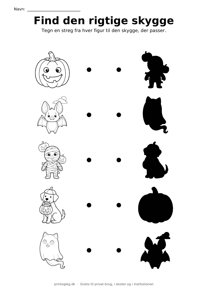 Find den rigtige skygge – halloween – gratis til print