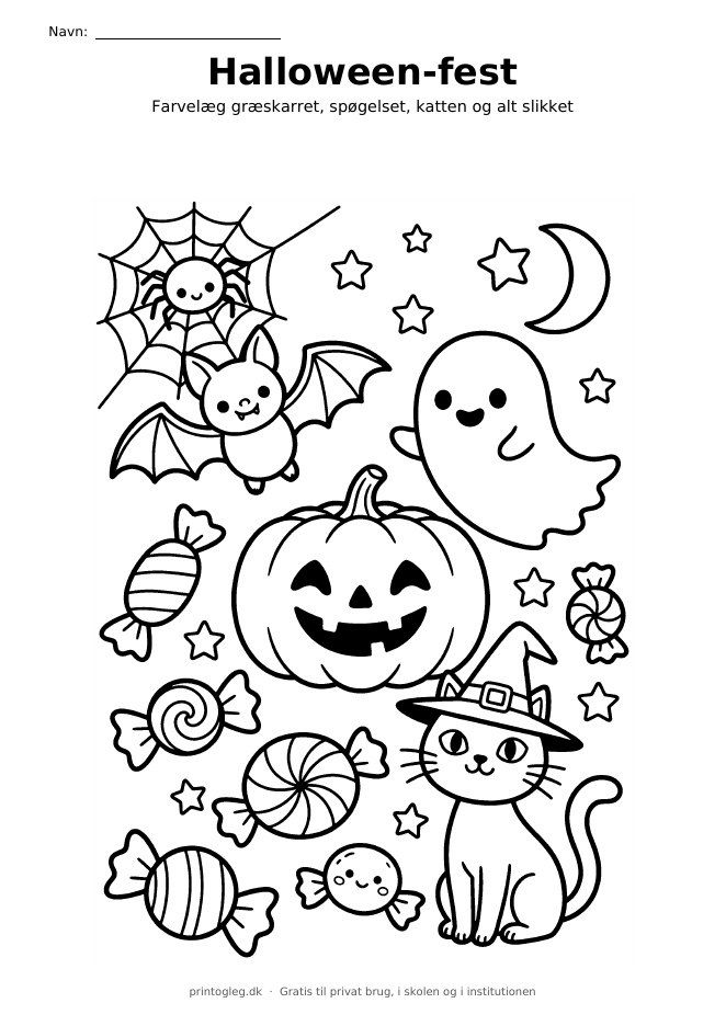 Halloween malebillede med slik – gratis til print