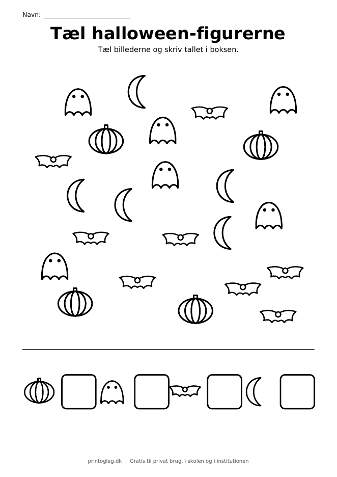 Tæl halloween-figurerne til print