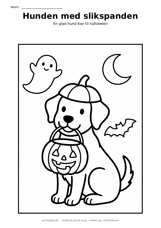 Hund med slikspand malebillede – gratis til print