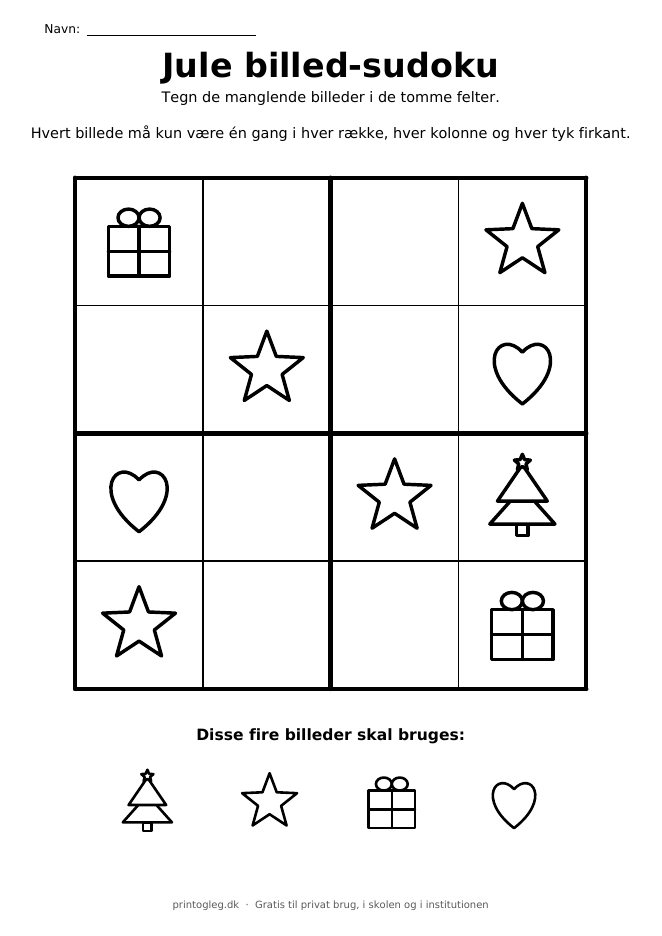 Jule billed-sudoku – gratis til print