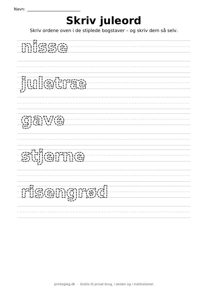 Skriv juleord – gratis til print