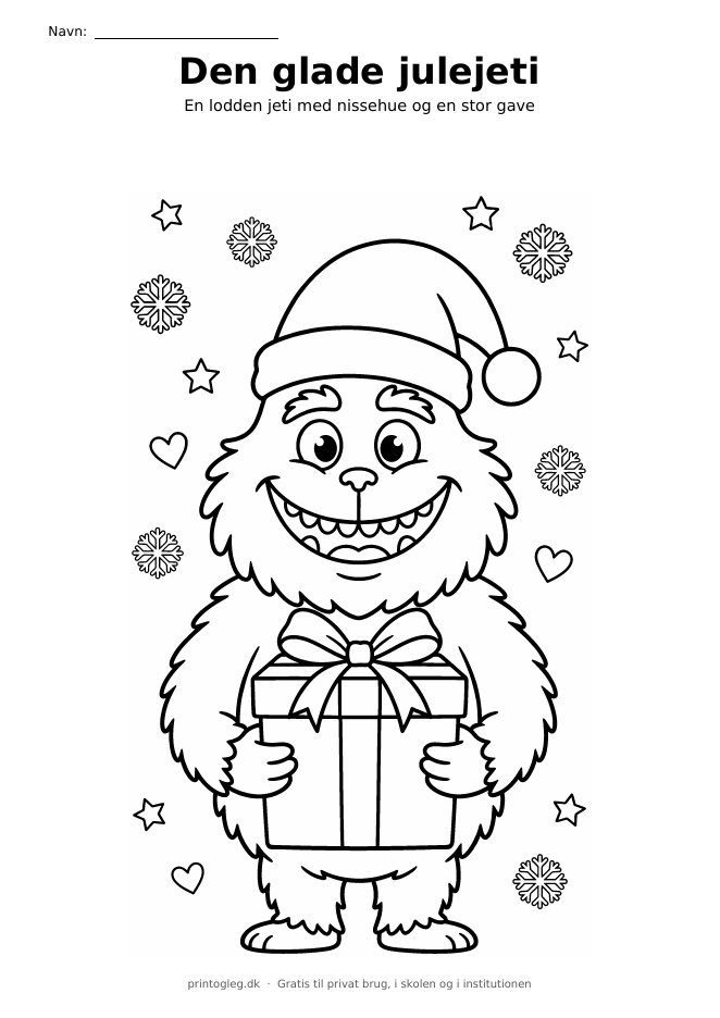 Julejeti med gave – gratis til print